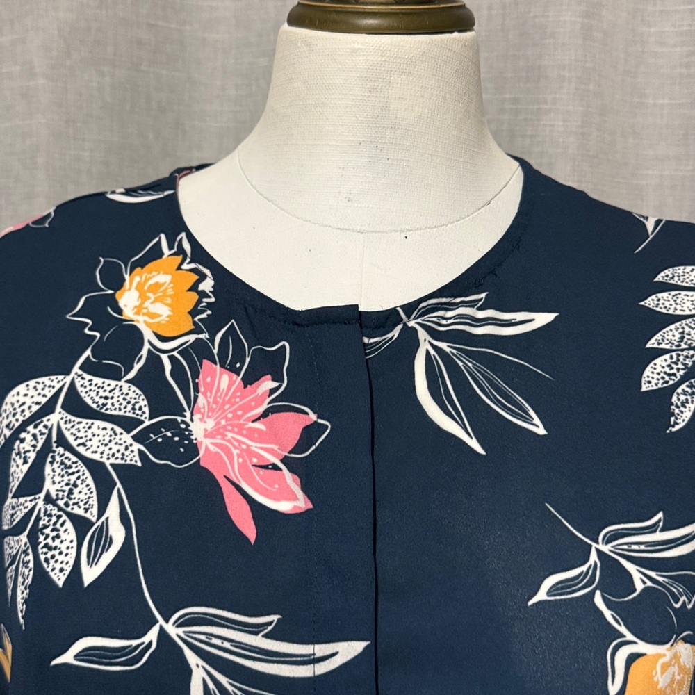 Apt 9 Short Sleeve ButtonUp Blouse-S-Poly-Floral Print-Teal/Pink/White/Orange - Picture 2 of 12